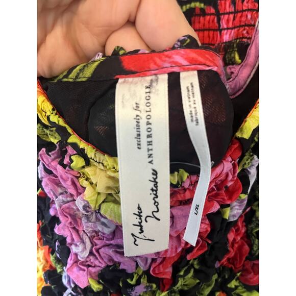 NWT Anthropologie x Yukiko Noritake Floral Square-Neck Pebble-Smocked Dress L/XL - Picture 5 of 8